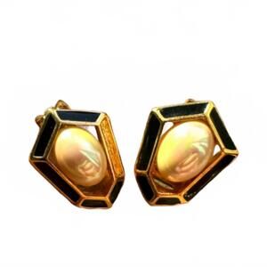 Dior vintage clip on pearl onyx earrings